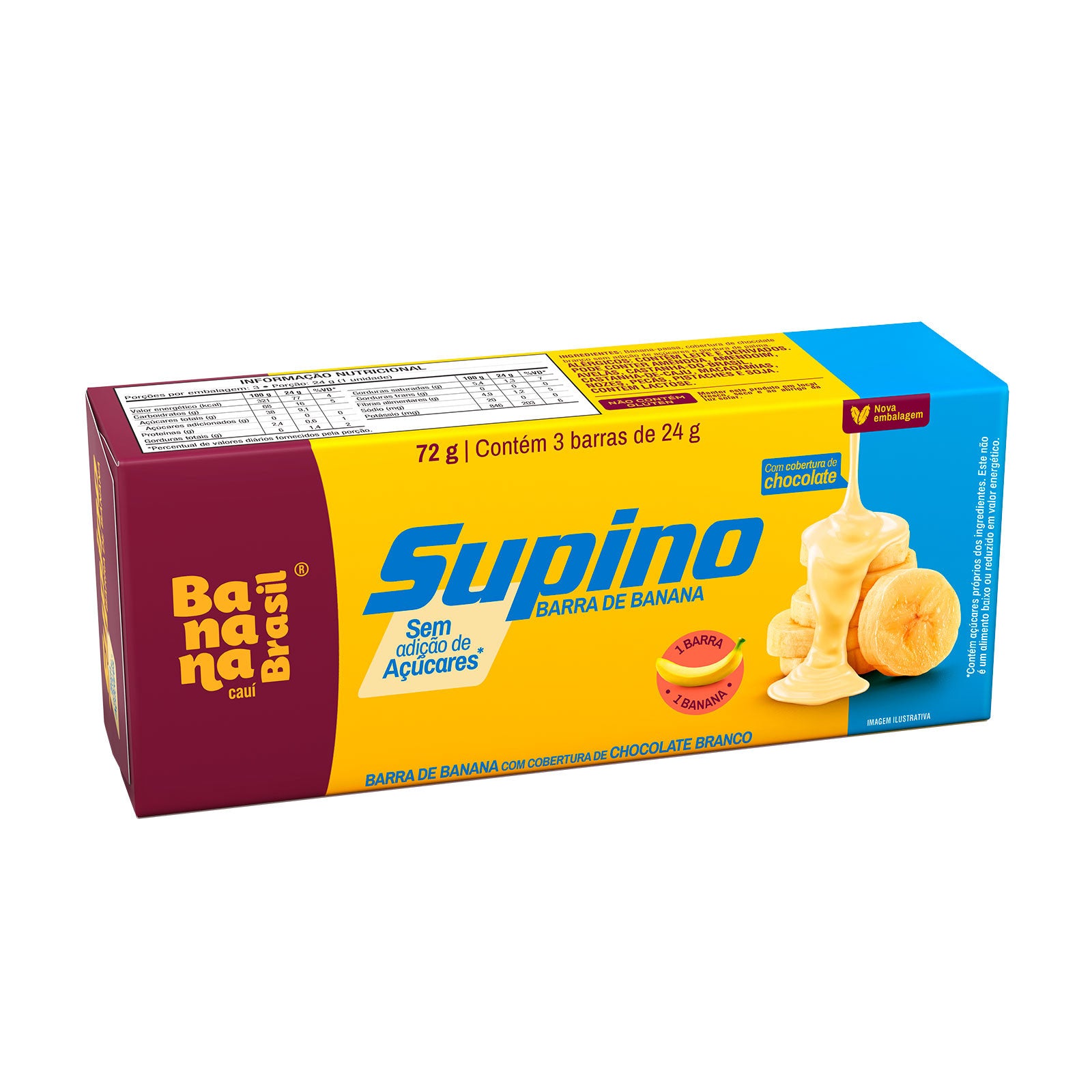 Banana Brasil Supino Zero - Banana and White Chocolate - Box with 3 units of 24g